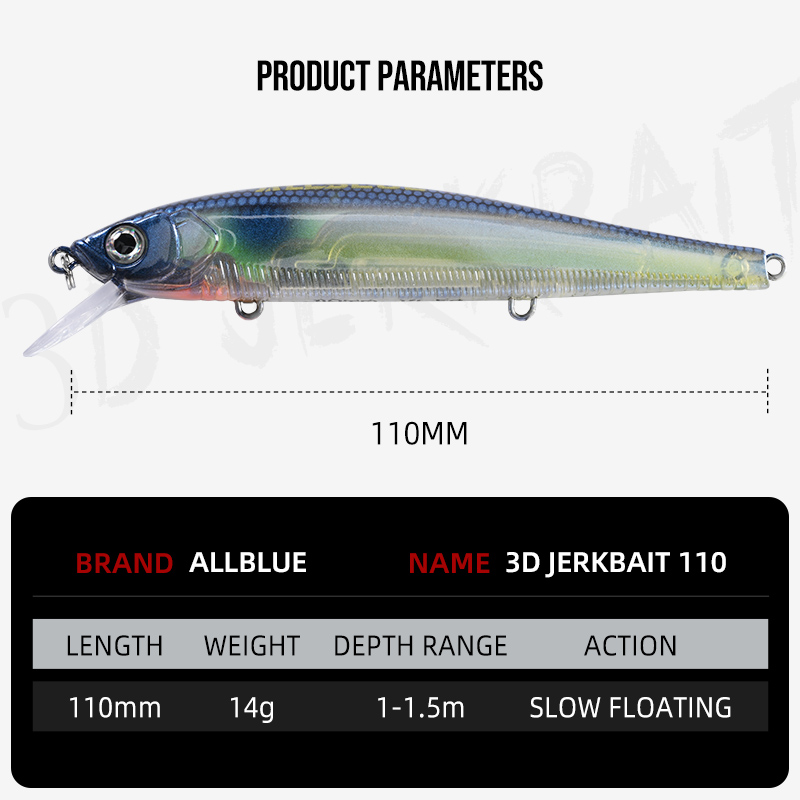 ALLBLUE 3D Jerkbait Wobbler Fi - Fishing Lure Jerkbait avis et prix